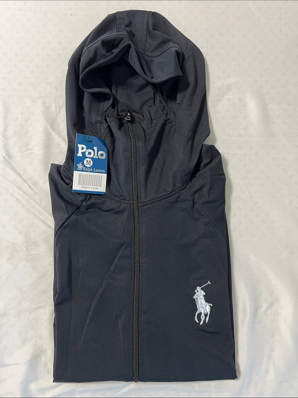 Polo by Ralph Lauren Black Hooded Varsity Jacket with White Logo